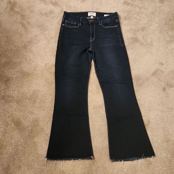Frame Denim Women's Le Crop Mini Boot Dark Wash Raw Hem Jeans Size 28 US 6 - Picture 1 of 9
